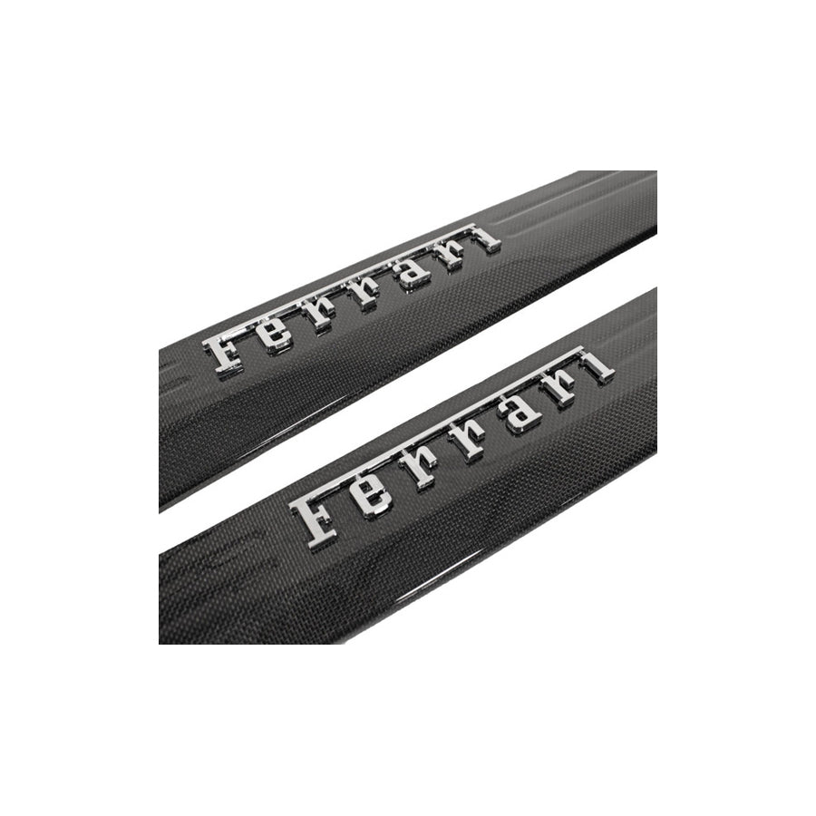 Carbon Fiber Door Sills with CHROME Raised Ferrari Script - Ferrari 458 Italia/Spider | Supercar Parts UK