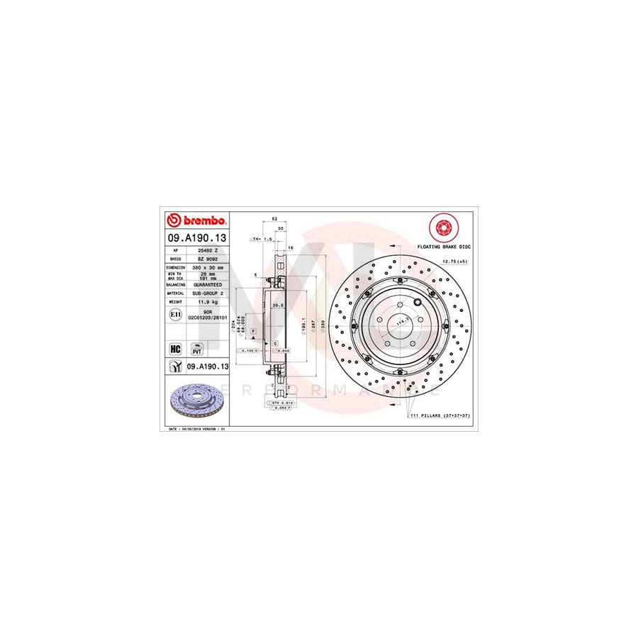 BREMBO TWO-PIECE FLOATING DISCS LINE 09.A190.13 Brake Disc for NISSAN GT-R (R35) Perforated / Vented, Two-piece brake disc, Coated, High-carbon Supercar Parts UK Car Parts