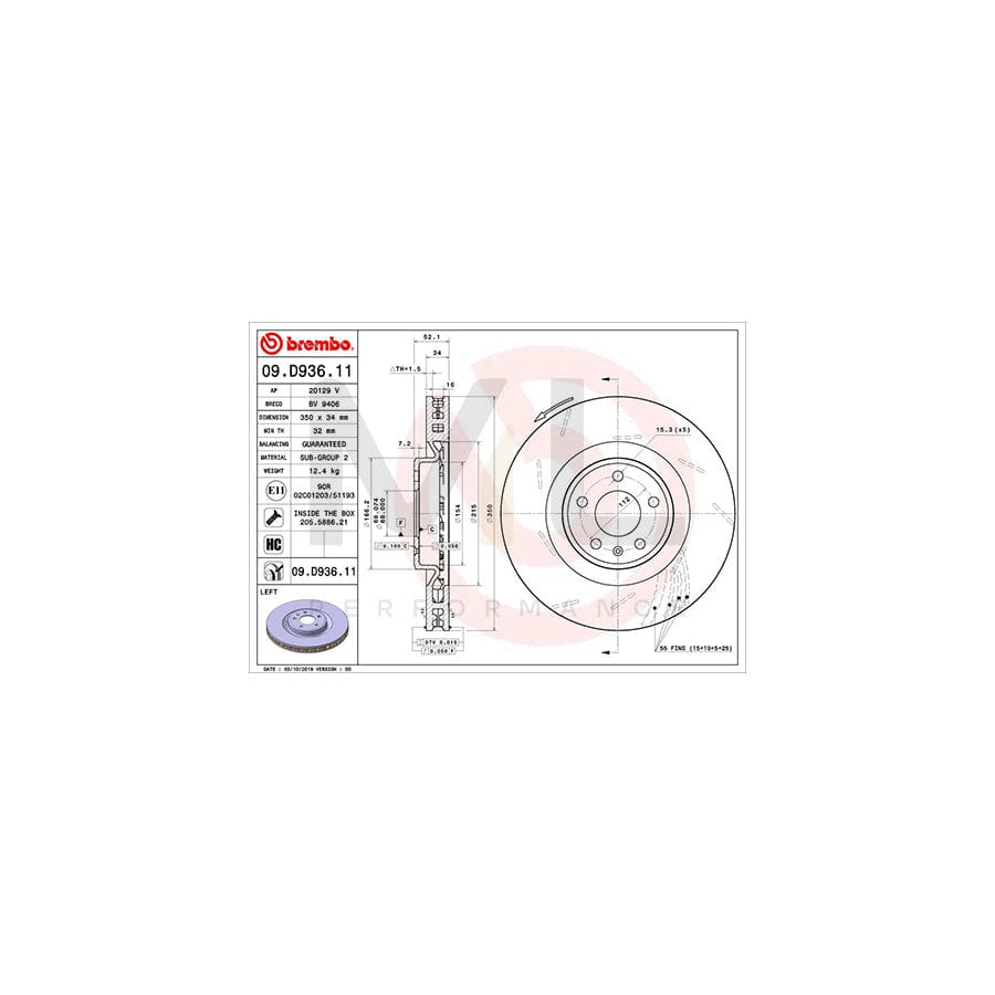 BREMBO 09.D936.11 Brake Disc for PORSCHE Macan (95B) Internally Vented, Slotted, Coated, High-carbon, with bolts/screws Supercar Parts UK Car Parts