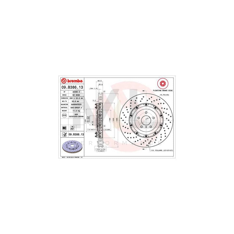 BREMBO TWO-PIECE FLOATING DISCS LINE 09.B386.13 Brake Disc for NISSAN GT-R (R35) Perforated / Vented, Two-piece brake disc, Coated, High-carbon Supercar Parts UK Car Parts