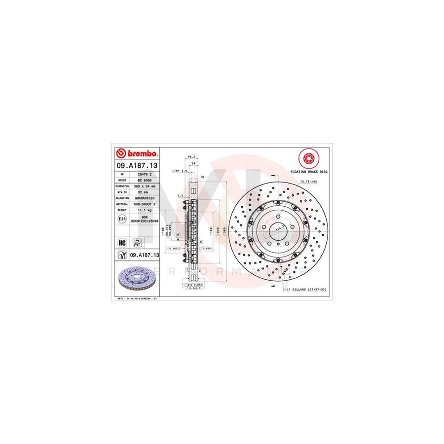 BREMBO TWO-PIECE FLOATING DISCS LINE 09.A187.13 Brake Disc for NISSAN GT-R (R35) Perforated / Vented, Two-piece brake disc, Coated, High-carbon Supercar Parts UK Car Parts