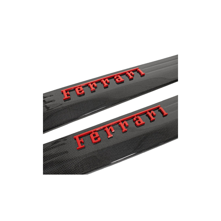 Carbon Fiber Door Sills with RED Raised Ferrari Script - Ferrari 458 Italia/Spider  | Supercar Parts UK