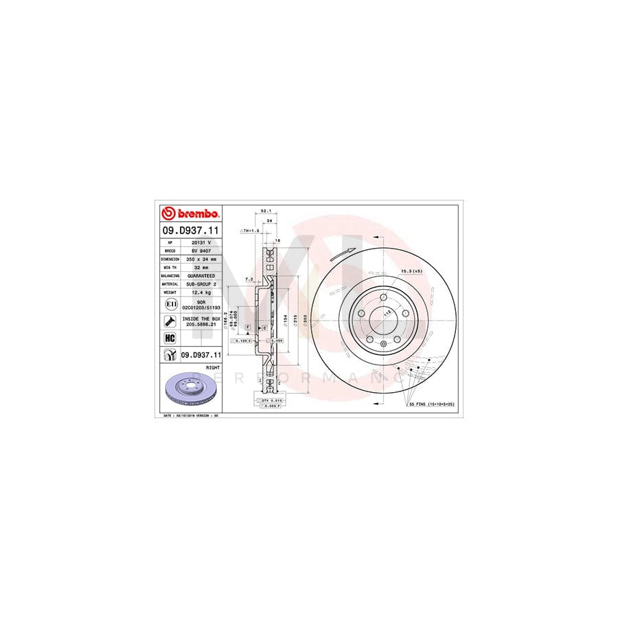 BREMBO 09.D937.11 Brake Disc for PORSCHE Macan (95B) Internally Vented, Slotted, Coated, High-carbon, with bolts/screws Supercar Parts UK Car Parts