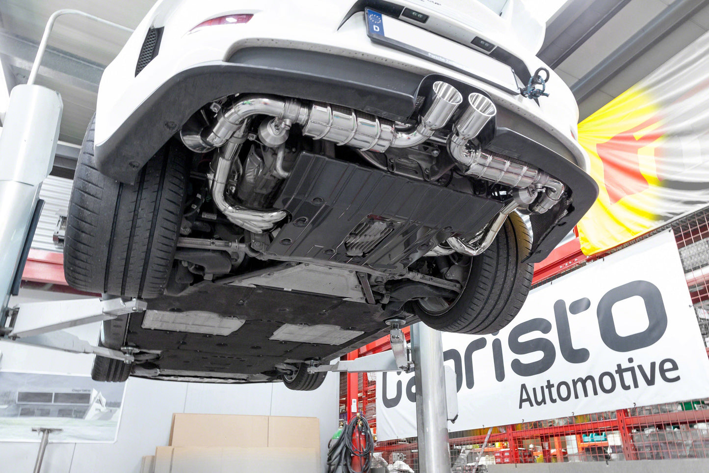 Capristo 02PO08603013 Porsche 991.1 GT3/3RS Racing Valved Exhaust with Headers, 250 Cell Sports Cat, and Carbon Engine Cover (CES3) 