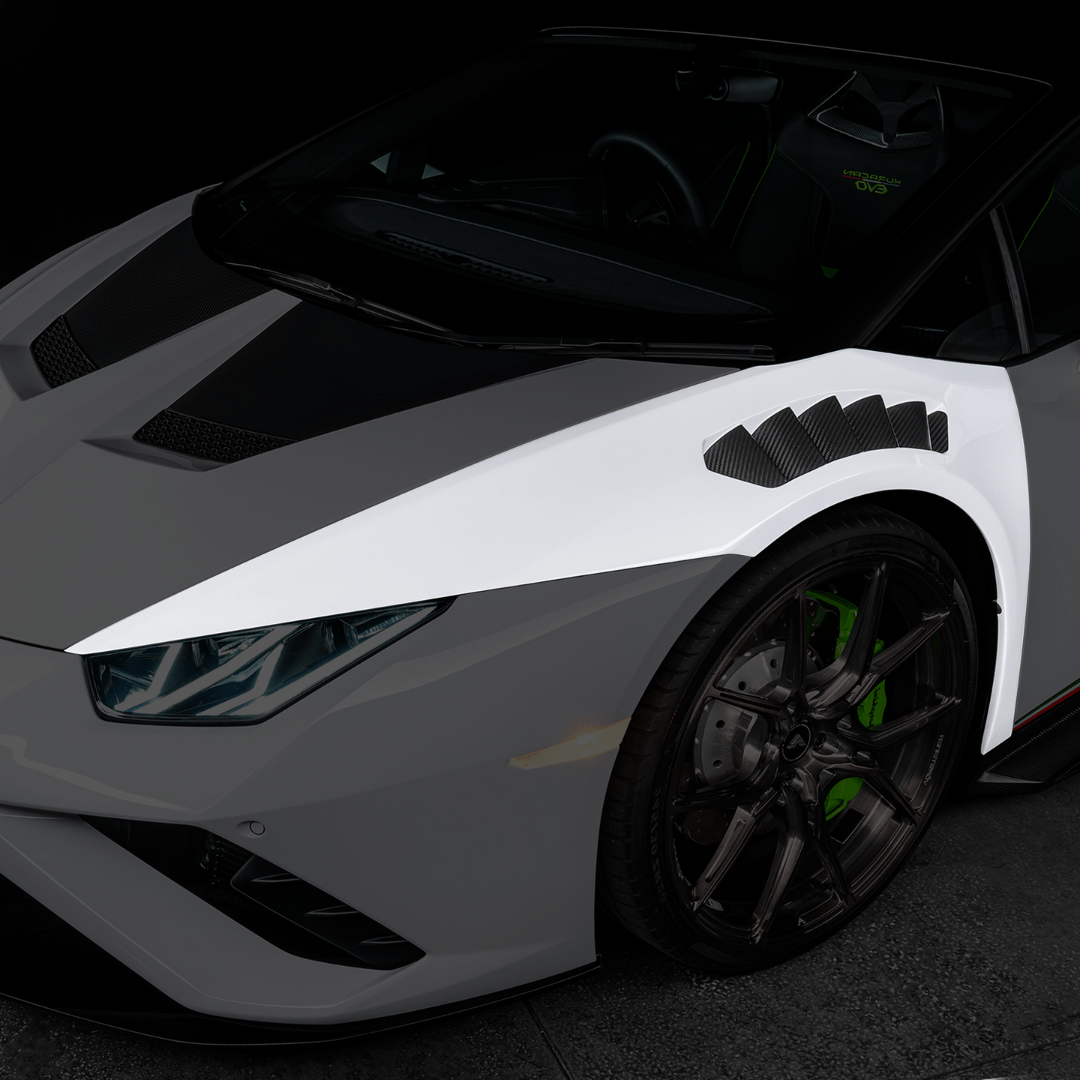 Vorsteiner 0940LOV Lamborghini Huracan Novara Edizione Aero Front Fenders w/Integrated Vents and Splash Shields (2x2 Gloss Carbon) Supercar Parts UK