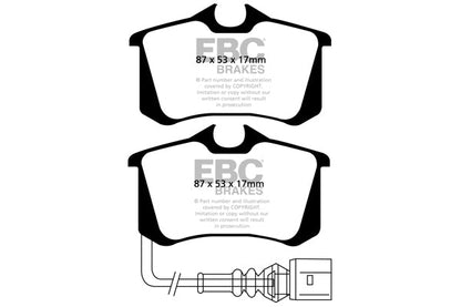 EBC Audi Seat Skoda Volkswagen Yellowstuff 4000 Series Rear Sport Brake Pads & USR Slotted Discs Kit - ATE Caliper (Inc. Toledo, 6Y Fabia, MK4 Polo & MK5 Polo)